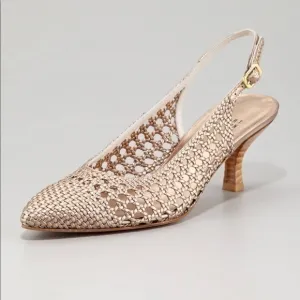 Stuart Weitzman Woven Slingback Kitty Heel Shoes