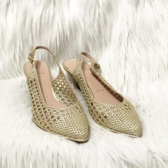 Stuart Weitzman Woven Slingback Kitty Heel Shoes