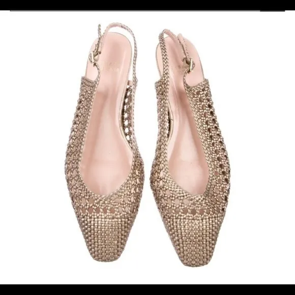 Stuart Weitzman Woven Slingback Kitty Heel Shoes