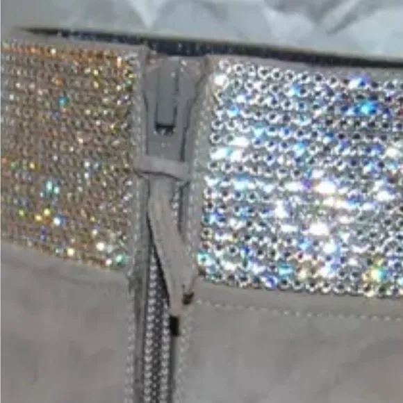 Stuart Weitzman Highbeams Light Gray Suede crystal Ankle boots booties