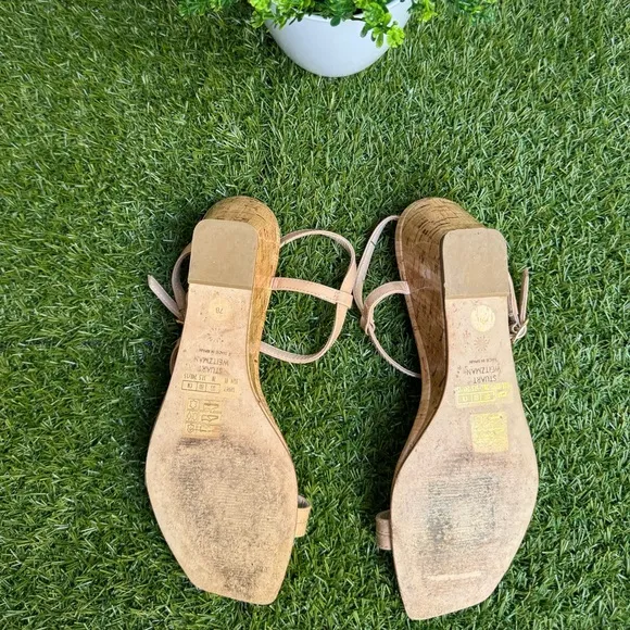 Stuart WeitzmanOasis 50MM Leather Wedge Sandalsa size 7 Adobe (Nude) Cork