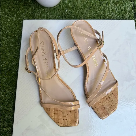 Stuart WeitzmanOasis 50MM Leather Wedge Sandalsa size 7 Adobe (Nude) Cork