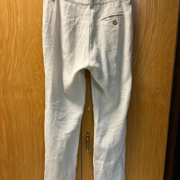 Stylish Natur Linen Ivory Beige Khaki Button Fly Linen Pants 32 Fits 30