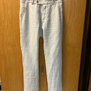 Stylish Natur Linen Ivory Beige Khaki Button Fly Linen Pants 32 Fits 30