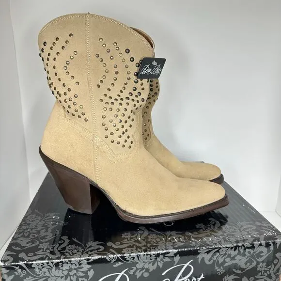 Sundance Catalog Dan Post Studded Cowboy Boots Tan Suede Size 9.5 NEW