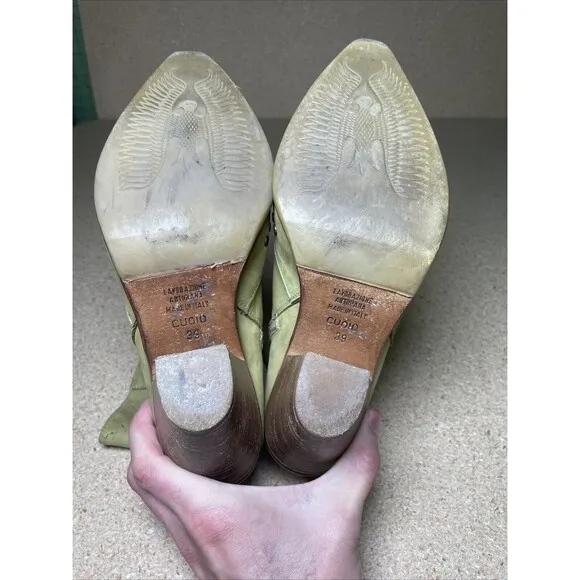 SUNDANCE- Los Cerrillos studded green leather western heeled boot Size EU 38 8.5