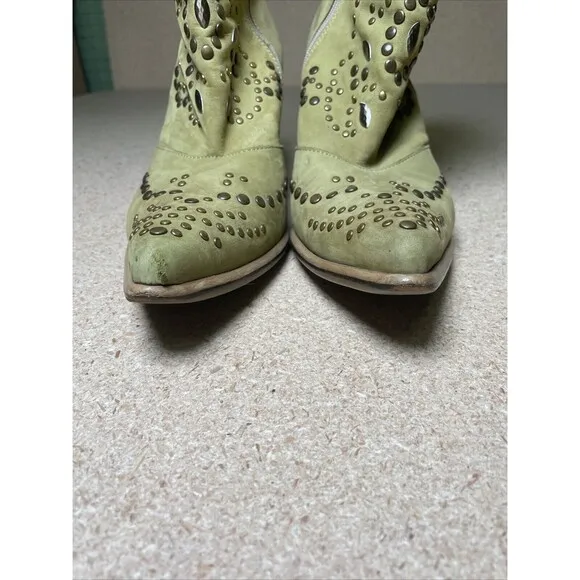SUNDANCE- Los Cerrillos studded green leather western heeled boot Size EU 38 8.5