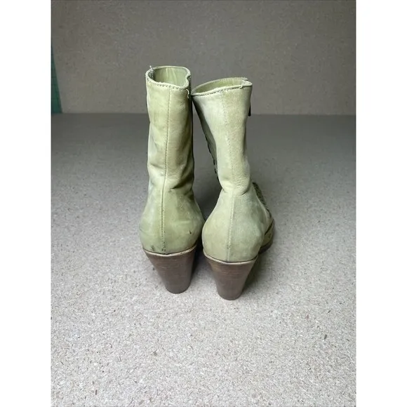 SUNDANCE- Los Cerrillos studded green leather western heeled boot Size EU 38 8.5