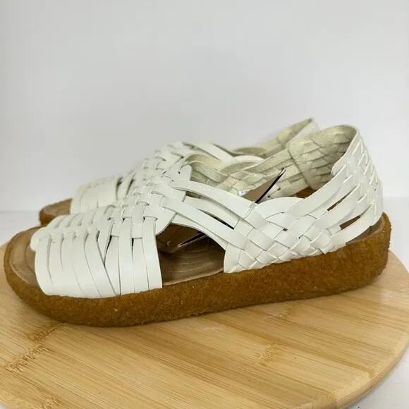 Sundance Malibu Sandals Canyon Classic Vegan Leather Woven Sandals Off White NEW