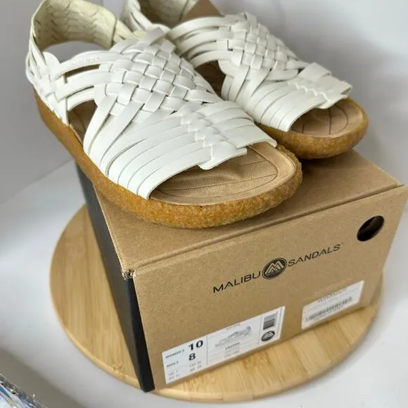 Sundance Malibu Sandals Canyon Classic Vegan Leather Woven Sandals Off White NEW