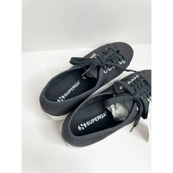 Superga Classic Black Canvas Low Sneakers Womens Size 9.5 Lace Up Fashion Shoes