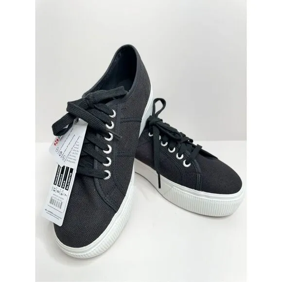 Superga Classic Black Canvas Low Sneakers Womens Size 9.5 Lace Up Fashion Shoes