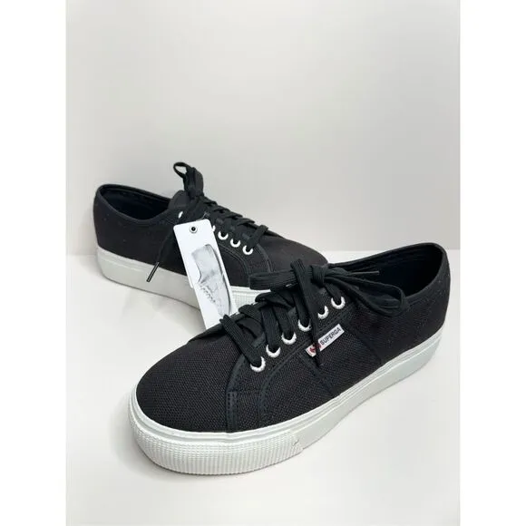 Superga Classic Black Canvas Low Sneakers Womens Size 9.5 Lace Up Fashion Shoes