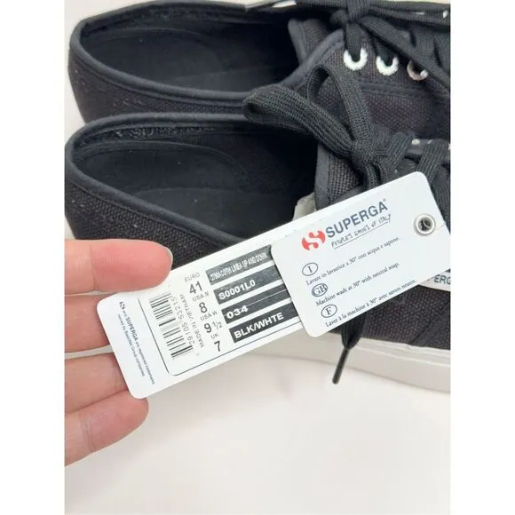 Superga Classic Black Canvas Low Sneakers Womens Size 9.5 Lace Up Fashion Shoes