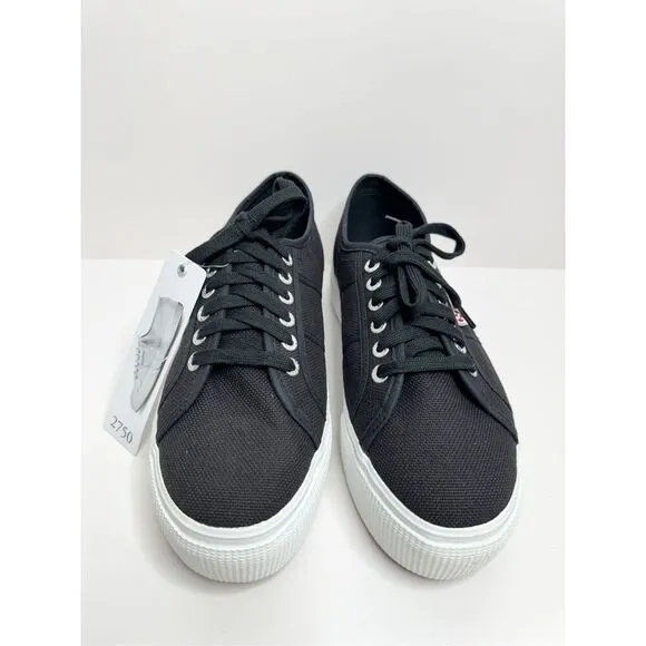 Superga Classic Black Canvas Low Sneakers Womens Size 9.5 Lace Up Fashion Shoes