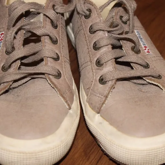 Superga Womens Sneakers Tan Gray Lace Up Leather Shoes 37 7