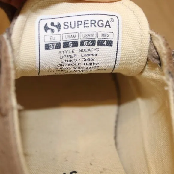 Superga Womens Sneakers Tan Gray Lace Up Leather Shoes 37 7