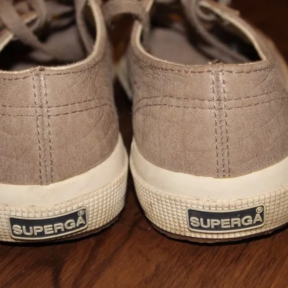 Superga Womens Sneakers Tan Gray Lace Up Leather Shoes 37 7