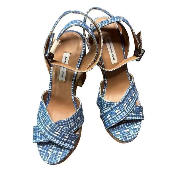 TABITHA SIMMONS Abstract Woven Ankle Strap Elena Round Toe Block Heel Sandals NW