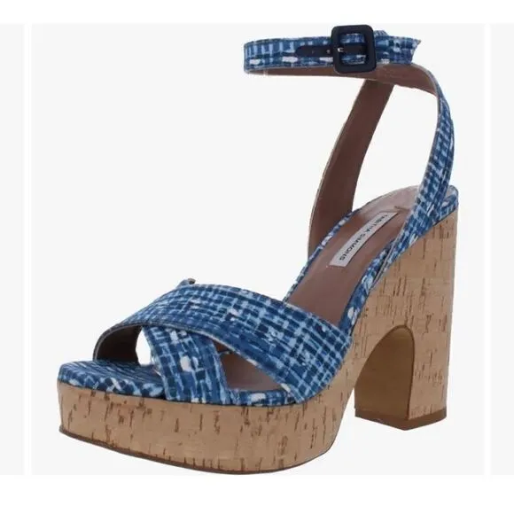 TABITHA SIMMONS Abstract Woven Ankle Strap Elena Round Toe Block Heel Sandals NW