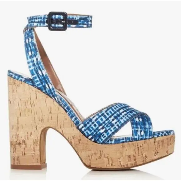 TABITHA SIMMONS Abstract Woven Ankle Strap Elena Round Toe Block Heel Sandals NW