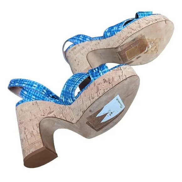 TABITHA SIMMONS Abstract Woven Ankle Strap Elena Round Toe Block Heel Sandals NW