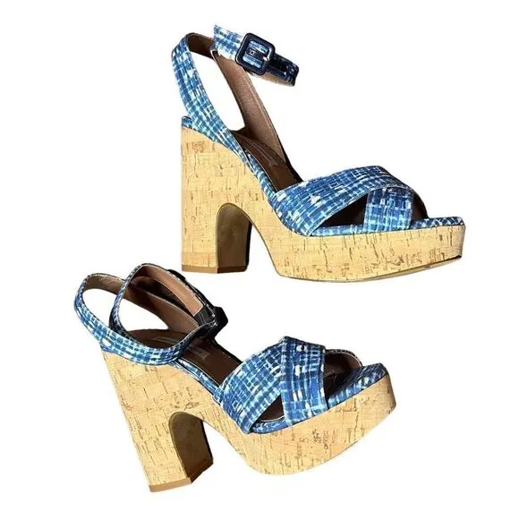 TABITHA SIMMONS Abstract Woven Ankle Strap Elena Round Toe Block Heel Sandals NW