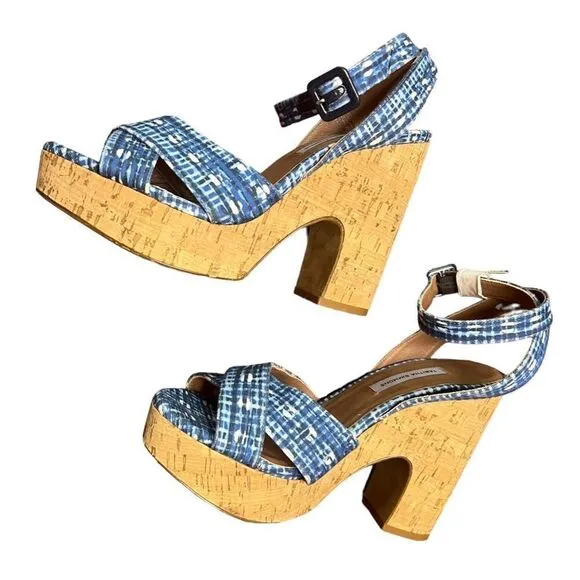 TABITHA SIMMONS Abstract Woven Ankle Strap Elena Round Toe Block Heel Sandals NW