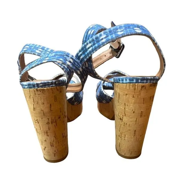 TABITHA SIMMONS Abstract Woven Ankle Strap Elena Round Toe Block Heel Sandals NW