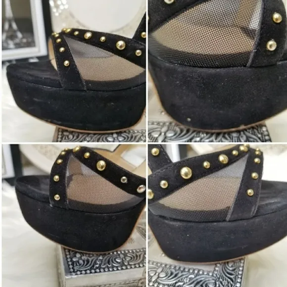 Taccetti ‘Margot’ Studded black Suede Mesh Platform stilettos heels sz 39=8.5/9
