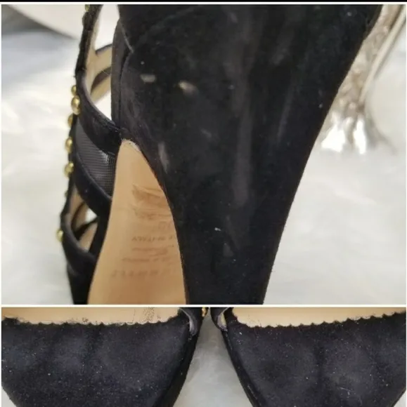 Taccetti ‘Margot’ Studded black Suede Mesh Platform stilettos heels sz 39=8.5/9