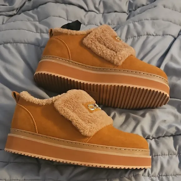 Tan Fur Slip-On Shoes