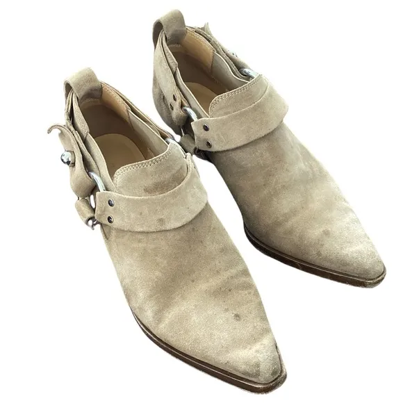Taupe Suede Rag &amp; Bone Pointy Ankle Boots w/ Silver Hardware Accents/Sz 38/EUC