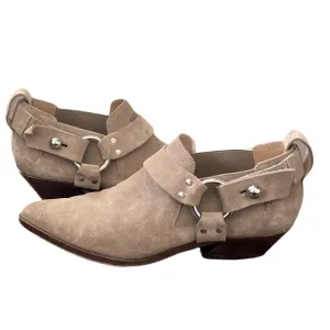 Taupe Suede Rag &amp; Bone Pointy Ankle Boots w/ Silver Hardware Accents/Sz 38/EUC