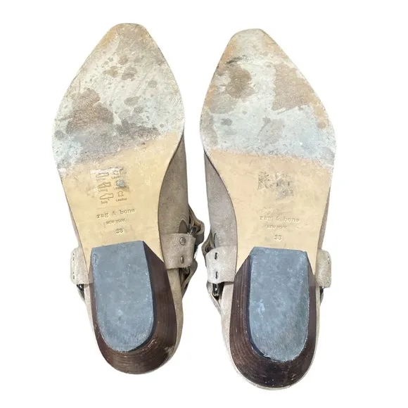 Taupe Suede Rag &amp; Bone Pointy Ankle Boots w/ Silver Hardware Accents/Sz 38/EUC