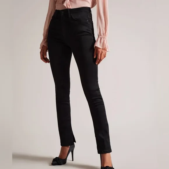 Ted Baker London Anetaa High Rise Slim Sateen Finish Jeans with Split Hem
