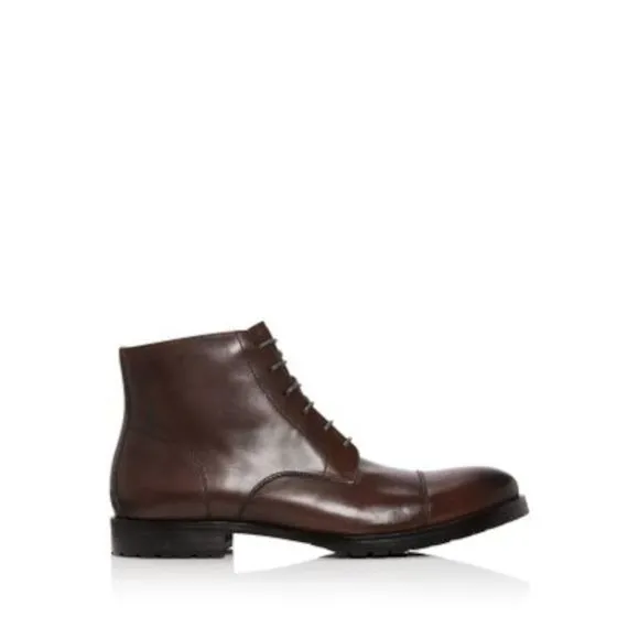 THE MENS STORE Mens Brown Traction Cap Toe Block Heel Leather Boots Shoes 8.5