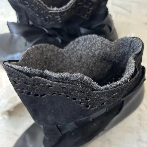 Think! Leather suede lace bow square toe block heel coquette prairie steampunk 7