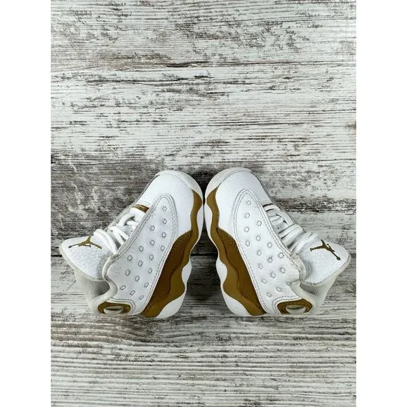 Toddler Nike Air Jordan 13 Retro White/Wheat Brown Sneakers Sz 3C