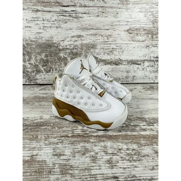 Toddler Nike Air Jordan 13 Retro White/Wheat Brown Sneakers Sz 3C
