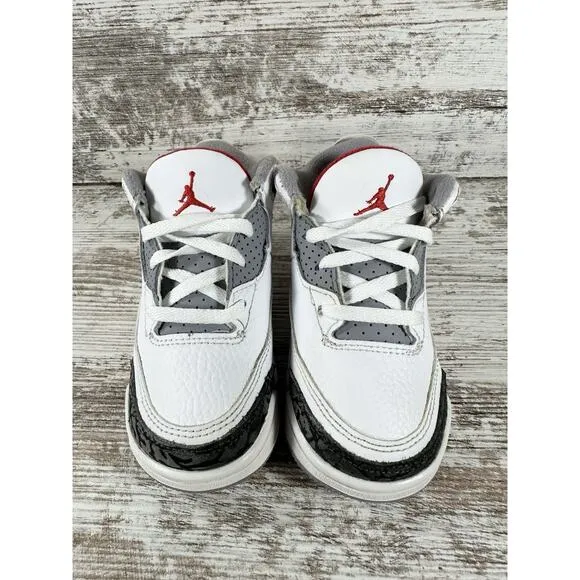 Toddler Nike Air Jordan 3 Retro 'Fire Red' White Leather Sneakers Sz 7C