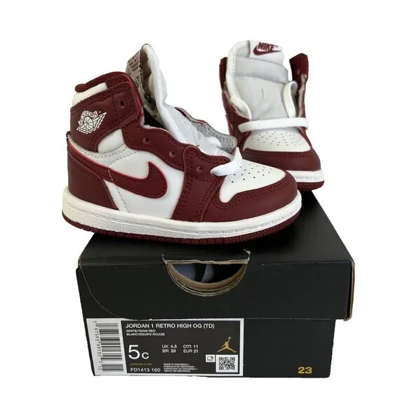 Toddler's Jordan 1 Retro High OG &quot;Artisanal Red&quot; Wht/Team Red (FD1413 160) Sz 5C