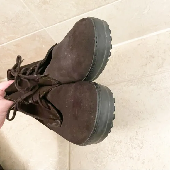 Tod's Gommino Desert Lace-Up Boots Brown Calf Leather Suede Made in Italy