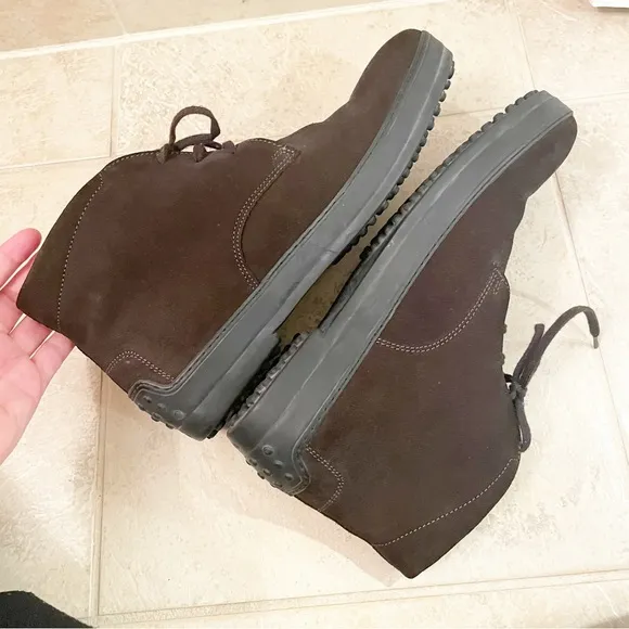 Tod's Gommino Desert Lace-Up Boots Brown Calf Leather Suede Made in Italy