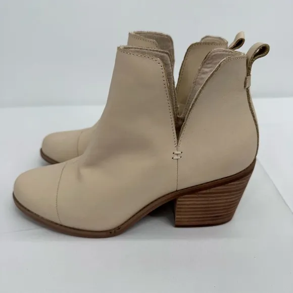 TOMS 10018909 Women's Everly Cutout Beige Leather Slip-On Ankle Boots Shoes