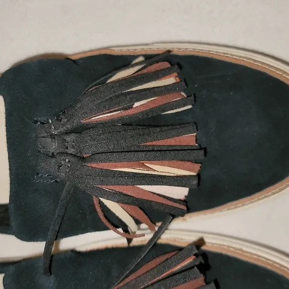 Toms mules slip-on leather shoes black tassels