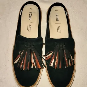 Toms mules slip-on leather shoes black tassels