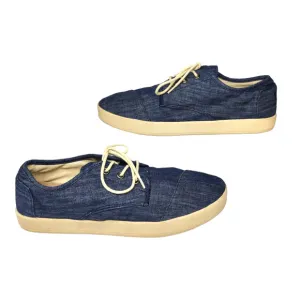 Toms Shoes Mens 9 Blue Denim Fabric Cream Low Tops Comfy Lace Up Sneakers