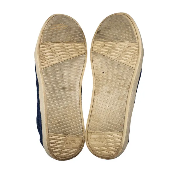 Toms Shoes Mens 9 Blue Denim Fabric Cream Low Tops Comfy Lace Up Sneakers