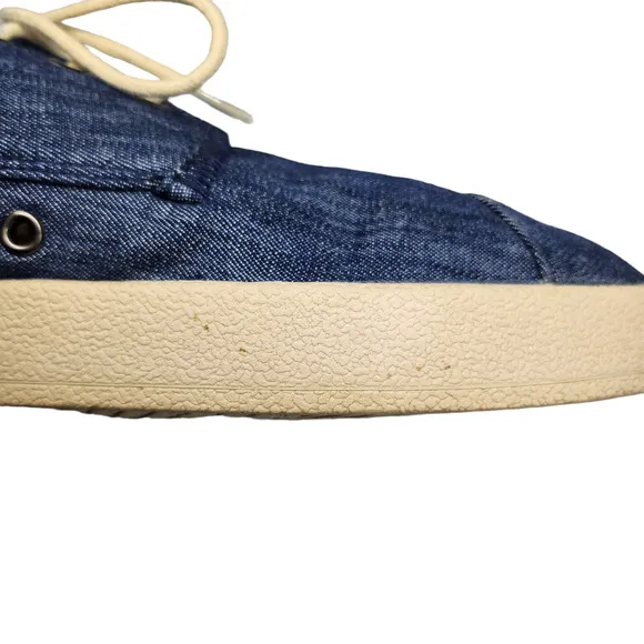 Toms Shoes Mens 9 Blue Denim Fabric Cream Low Tops Comfy Lace Up Sneakers